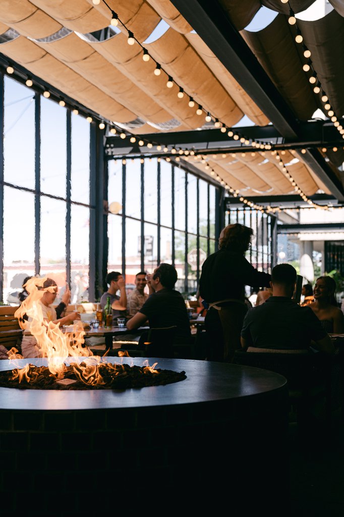 patio with fire place at fora chicago west loop