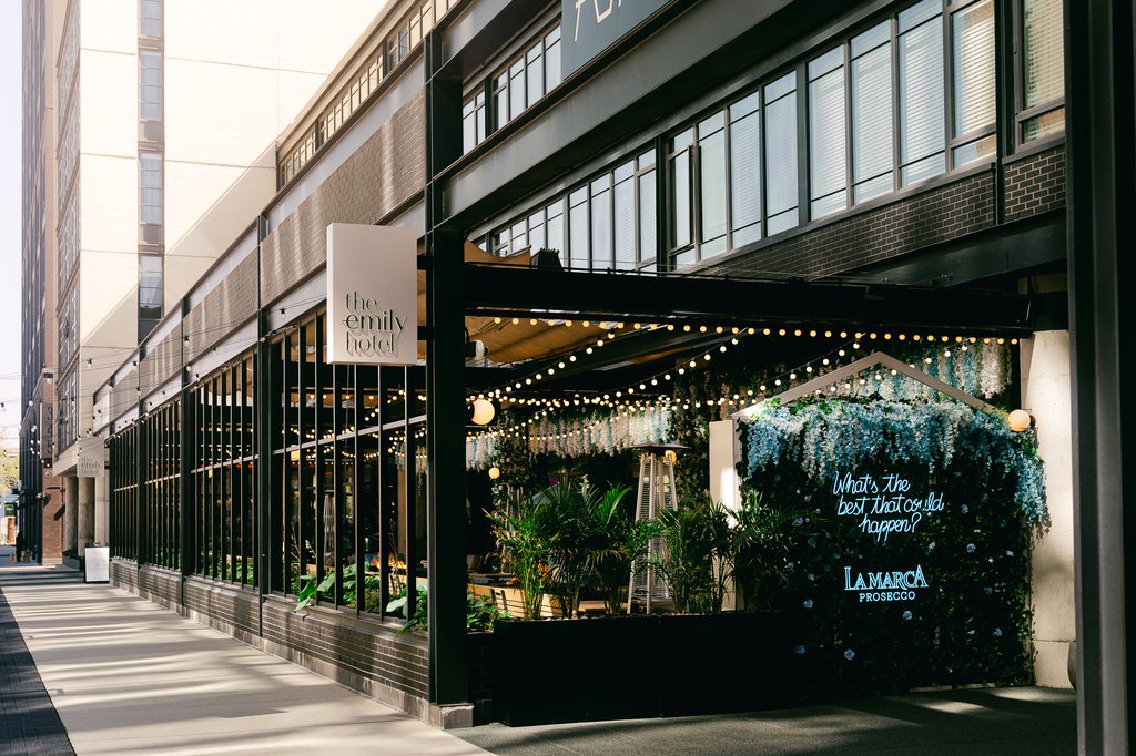 exterior of fora chicago at the emily hotel in fulton market