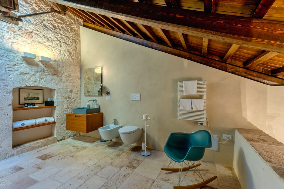 Bathroom with amenities in Torre Bianca Suite at Villa Torre Bianca by Emily Hotels