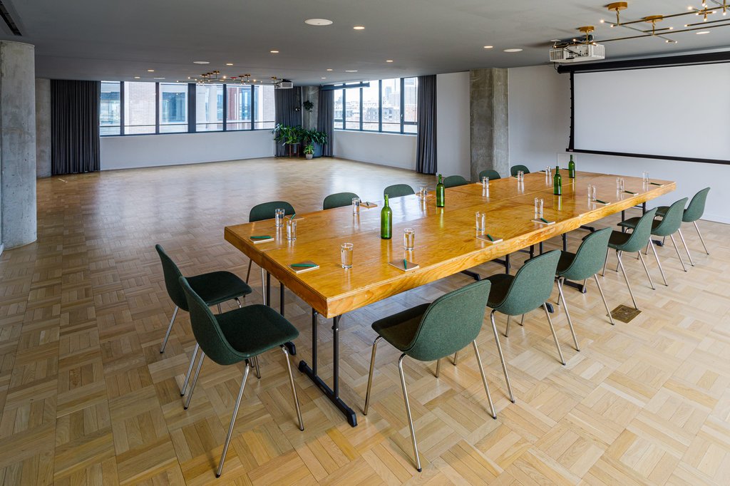 board room style event space set up at the emily hotel, chicago