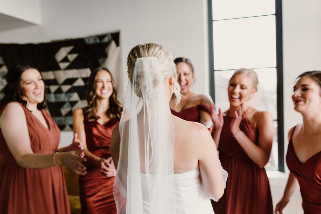 7 girls in the loft suite preparing for the wedding at the emily hotel, chicago