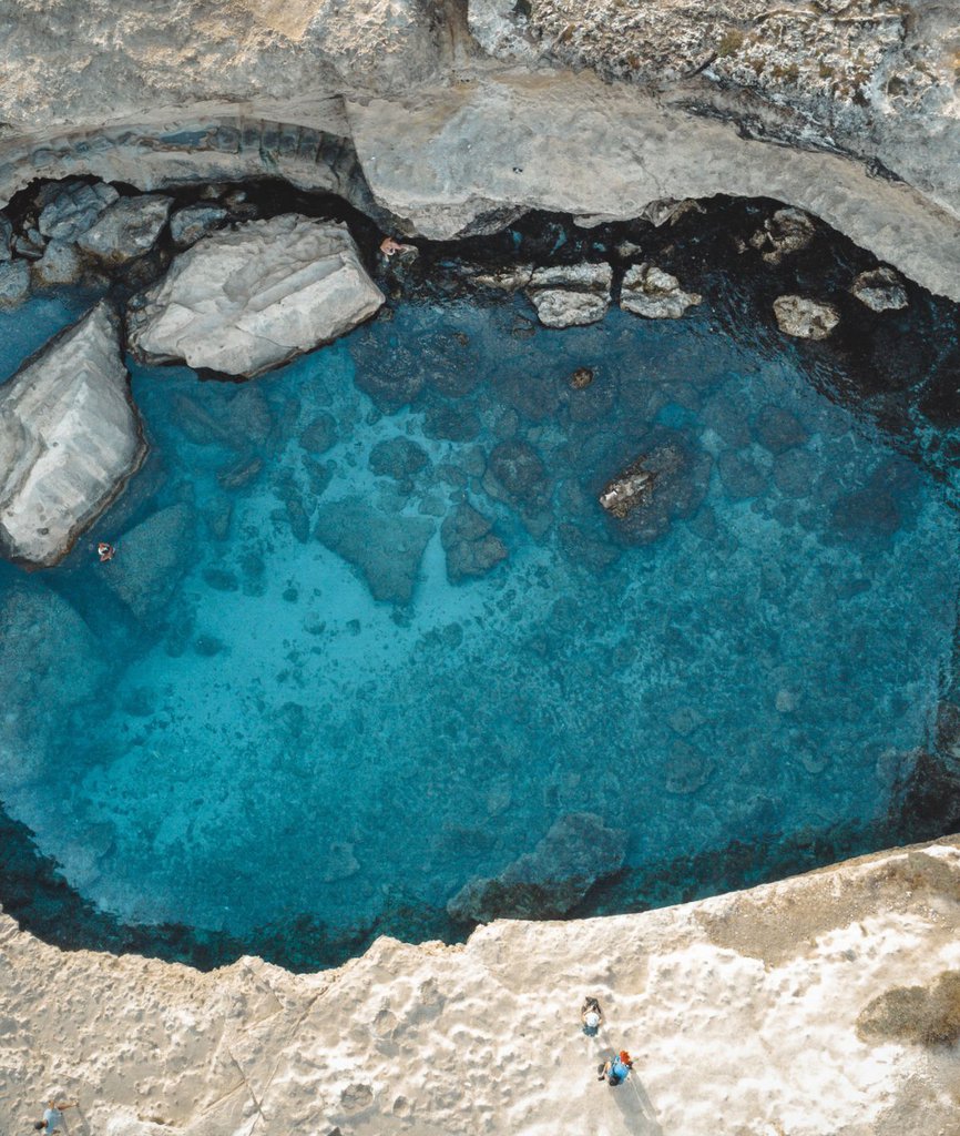 Overhead view of Grotta della Poesia in Puglia, Italy