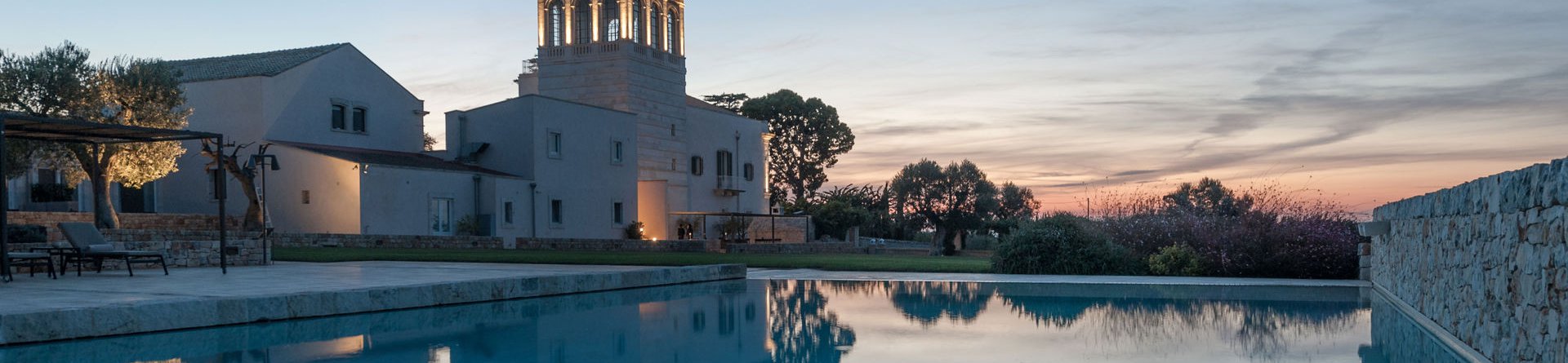 exterior shot of the villa during twilight