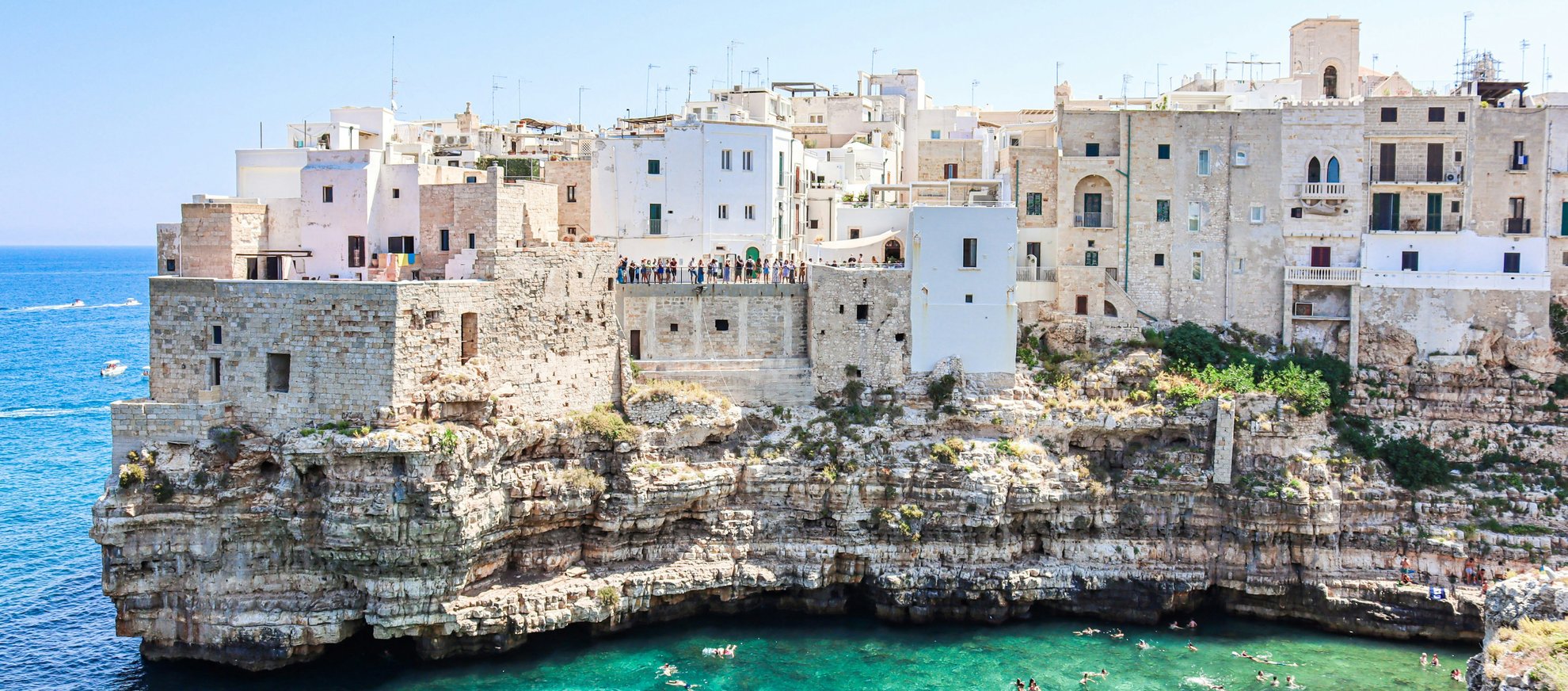 Cliffs and buildings of Polignano a Mare and Adriatic Sea